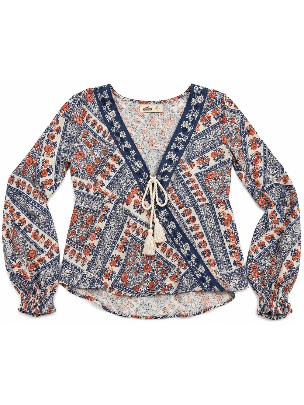 Hollister XS Floral Boho Wrap - Tie Front Long Sleeve